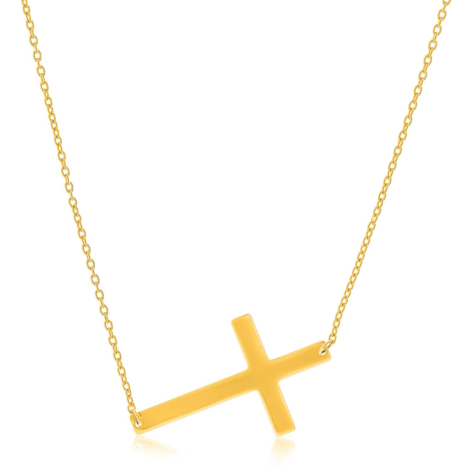 Flat Crucifix Necklace in 14k Yellow Gold