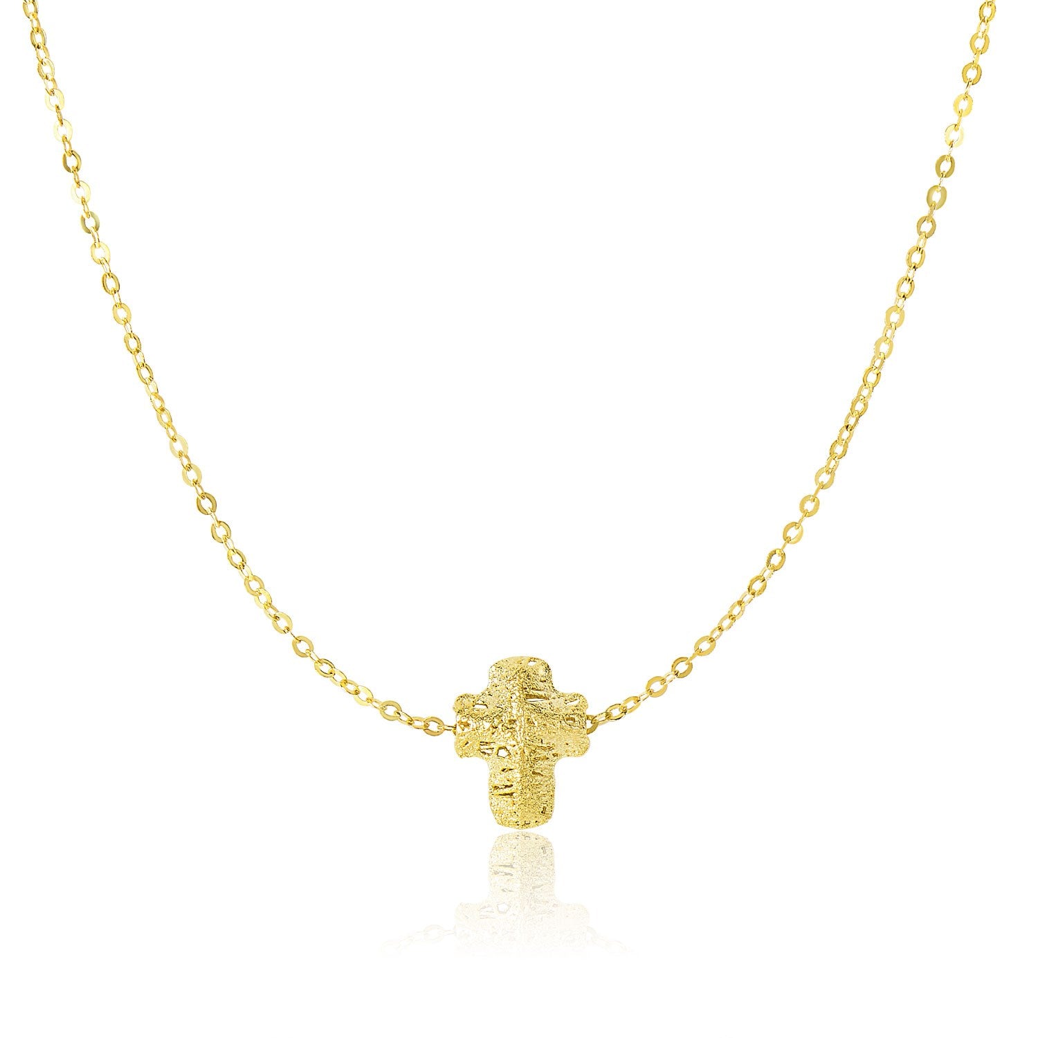 Mesh Style Puff Crucifix Necklace in 14k Yellow Gold