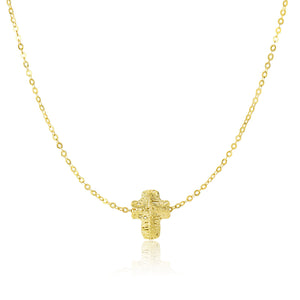 Mesh Style Puff Crucifix Necklace in 14k Yellow Gold